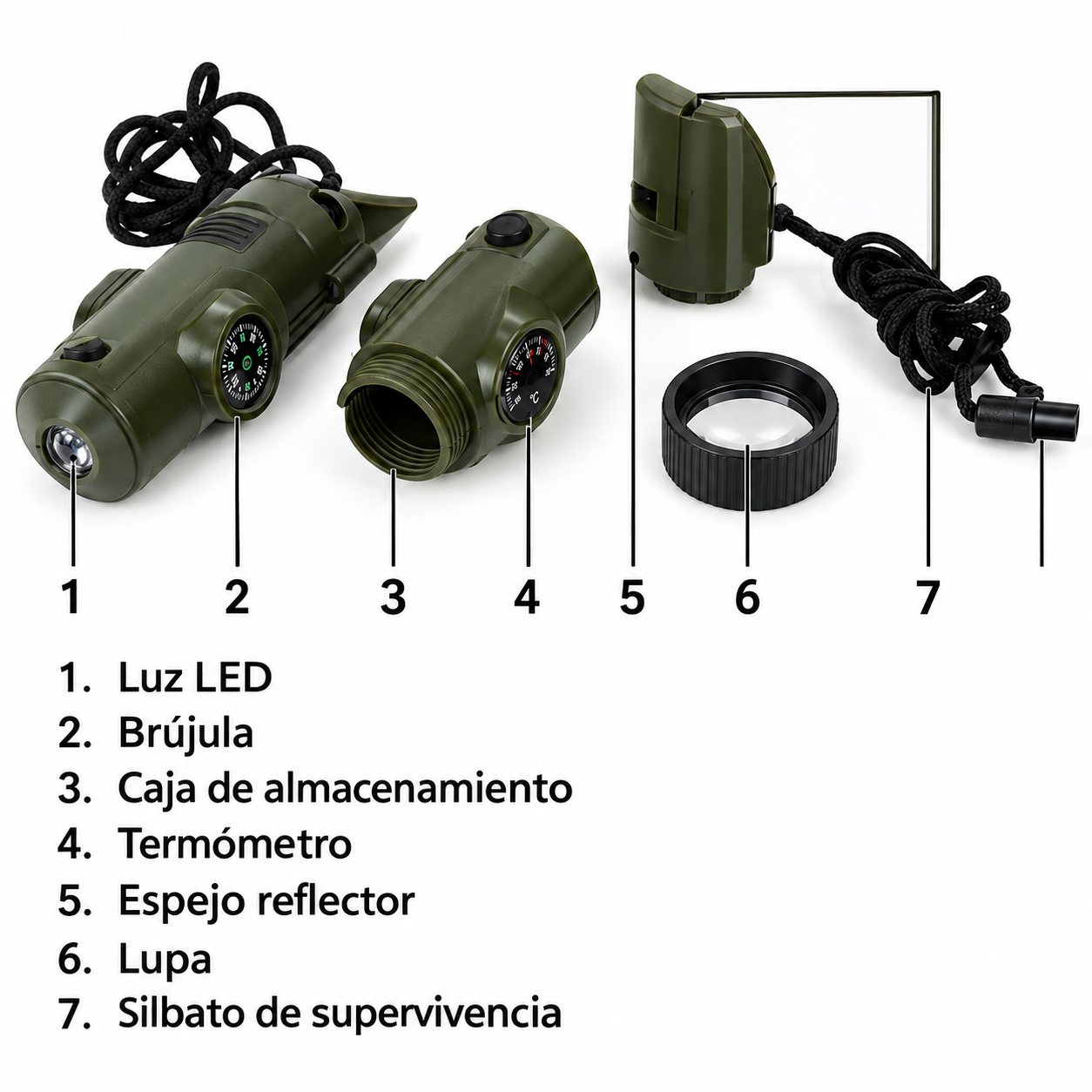 Kit de Supervivencia Multifunción 5 en 1 para Senderismo y Aventura