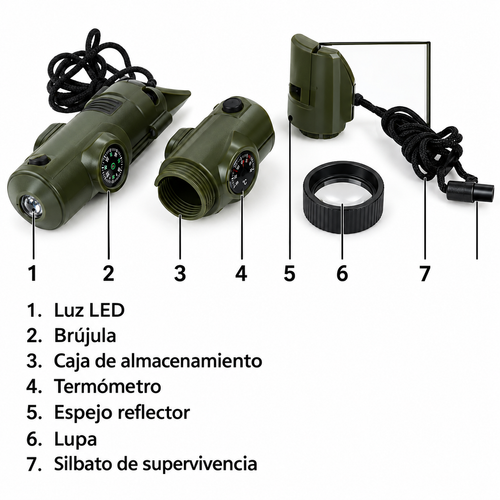 Kit de Supervivencia Multifunción 5 en 1 para Senderismo y Aventura