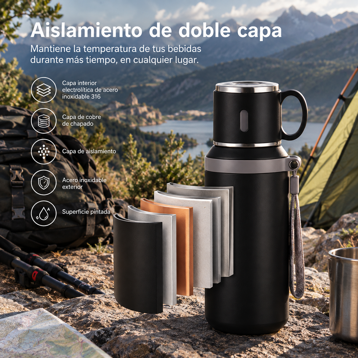 Botella isotérmica de acero inoxidable-Aislante 24 horas