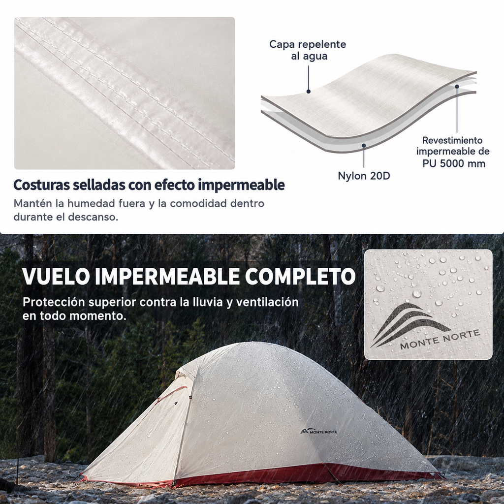 Tienda Ultraligera Camping 2-3 Personas - Autoportante Impermeable