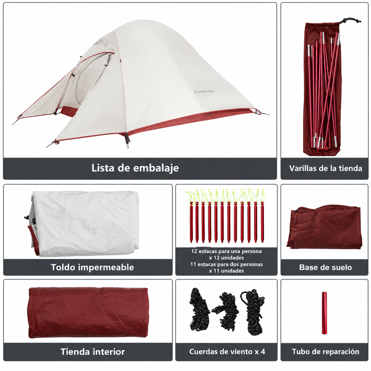 Tienda Ultraligera Camping 2-3 Personas - Autoportante Impermeable
