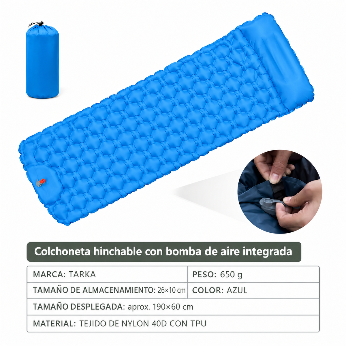 Colchoneta Autoinflable con Almohada Integrada