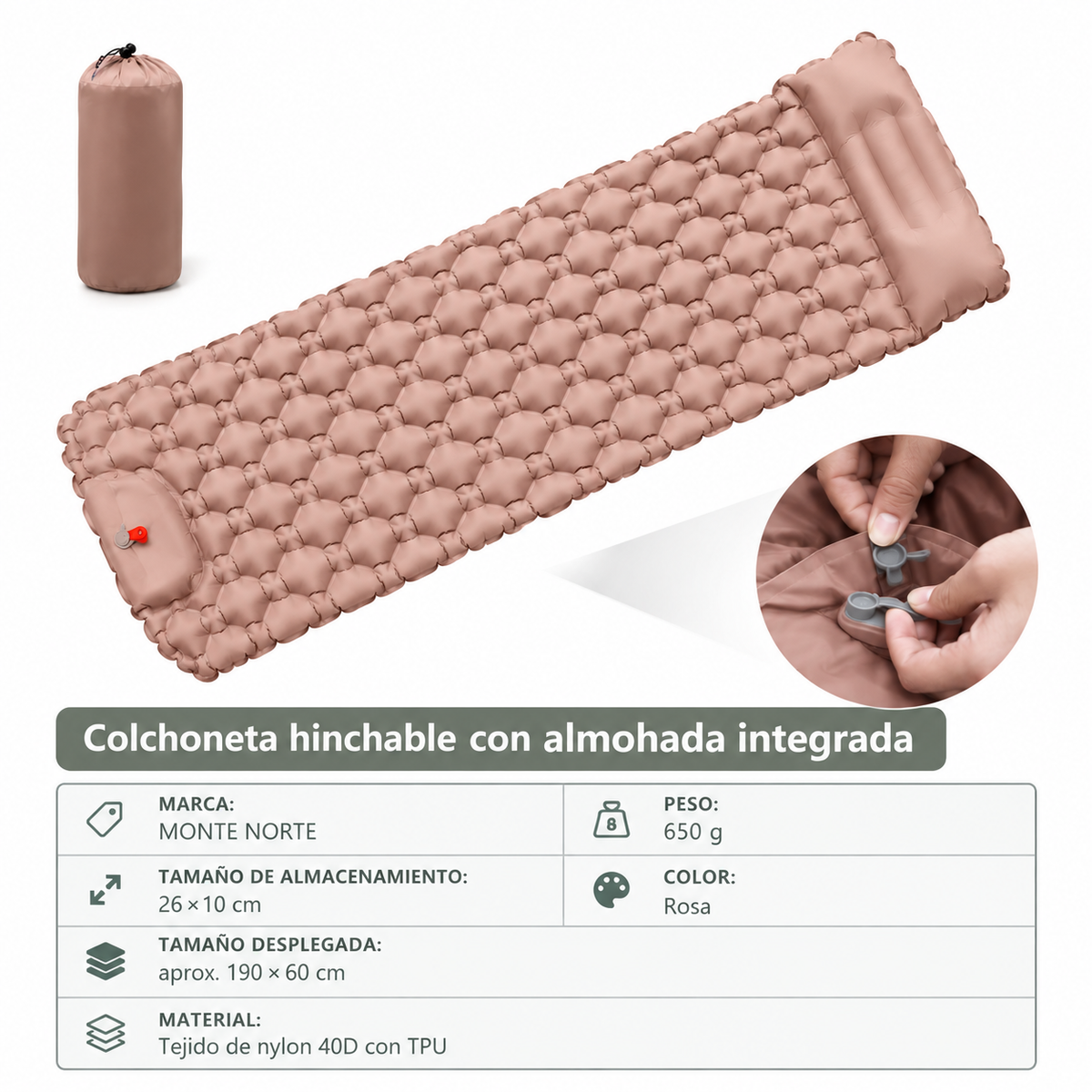 Colchoneta Autoinflable con Almohada Integrada