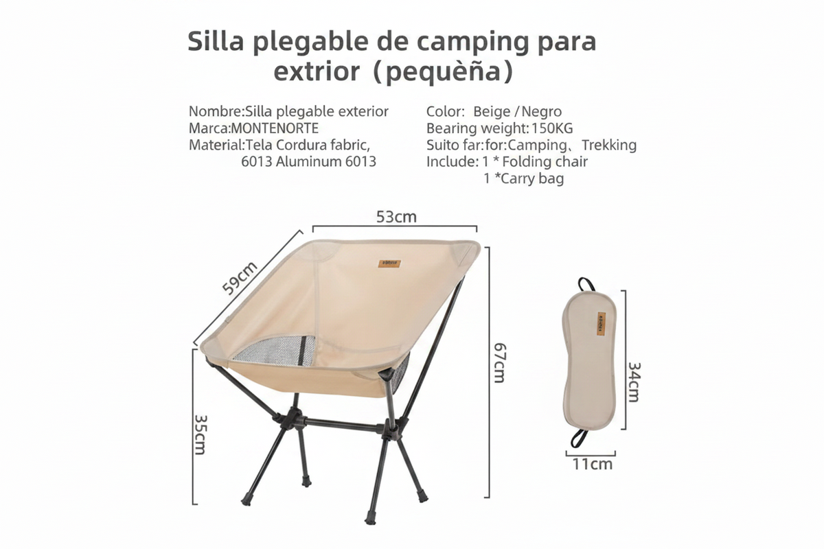 Silla Táctica Camping Plegable con Respaldo - Ultraligera
